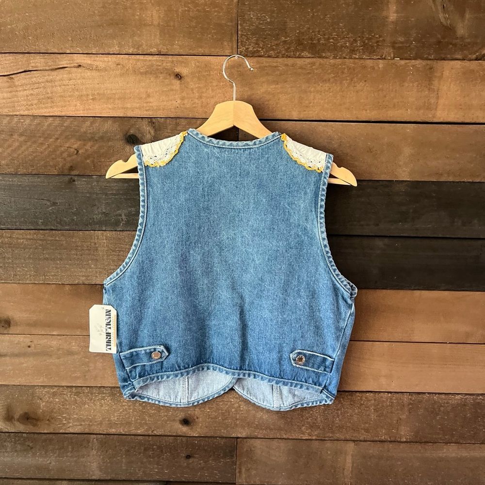 Vintage Patty Denim Vest Embroidered Patchwork Made in USA - Picture 5 of 14